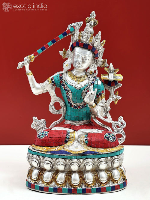14" Manjushri Bodhisattva Brass Statue Handmade Tibetan Buddhist Idol