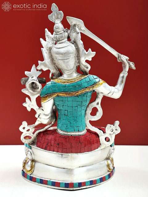 14" (Tibetan Buddhist Deity) Manjushri - Bodhisattva of Transcendent Wisdom | Brass Statue | Handmade | Made In India