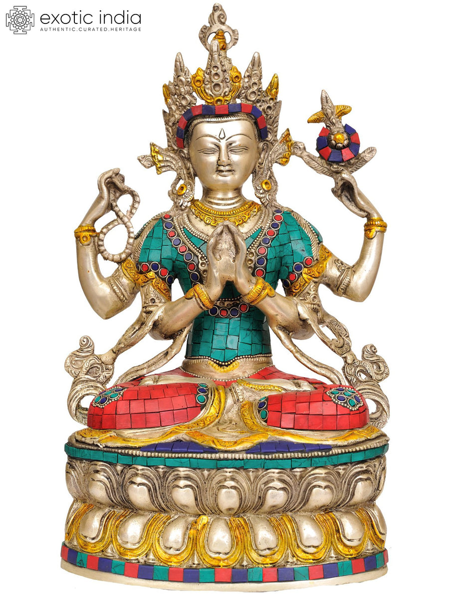 14" Handmade Chenrezig Shadakshari Lokeshvara Brass Statue