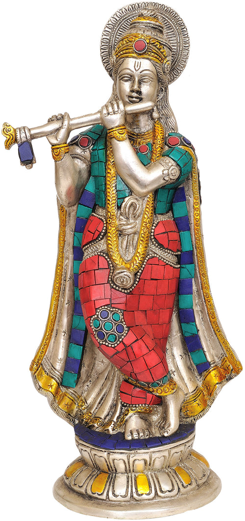 12" Handmade Krishna Murli Brass Idol for Pooja