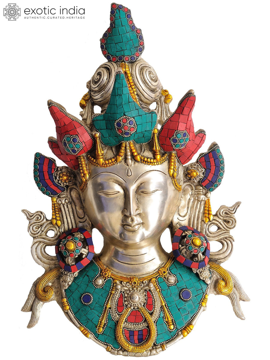 15" Brass Goddess Tara Tibetan Buddhist Wall Hanging Mask Handmade