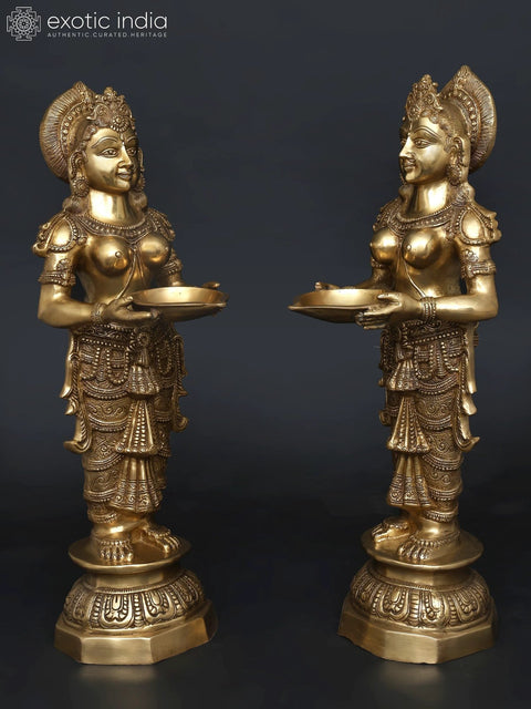 36" (Large Size) Pair of Deeplakshmi In Brass