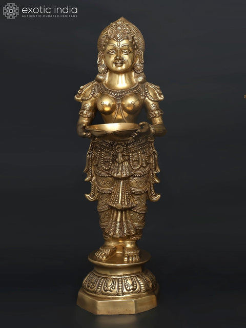 36" (Large Size) Pair of Deeplakshmi In Brass