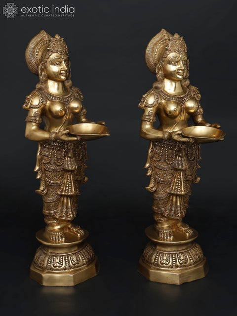 36" (Large Size) Pair of Deeplakshmi In Brass