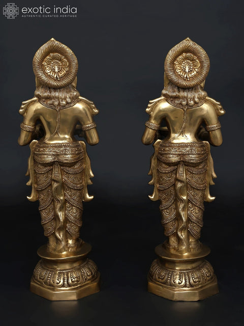 36" (Large Size) Pair of Deeplakshmi In Brass