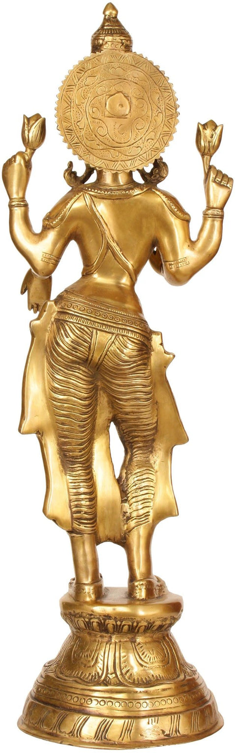 28" Standing Goddess Lakshmi Brass Statue | Handmade | Made in India