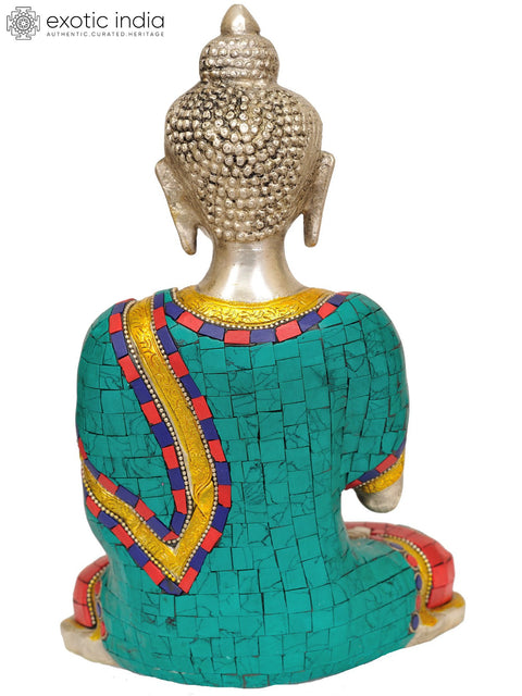 10" Blessing Buddha with Inlay Work In Brass | Handmade | Made In India