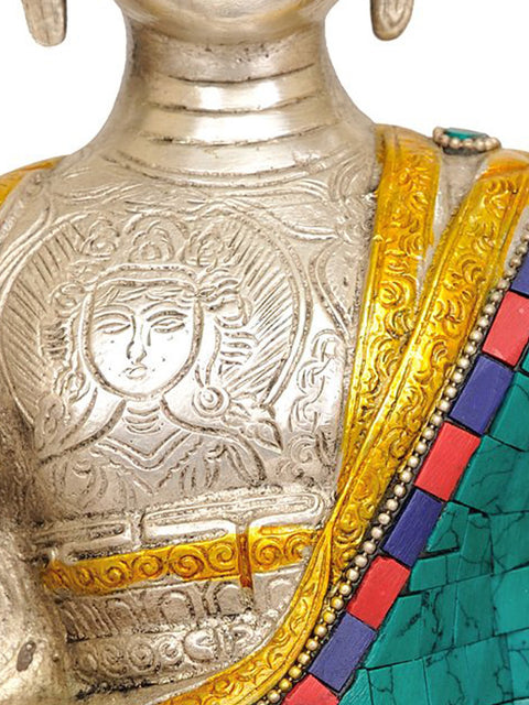 10" Blessing Buddha with Inlay Work In Brass | Handmade | Made In India