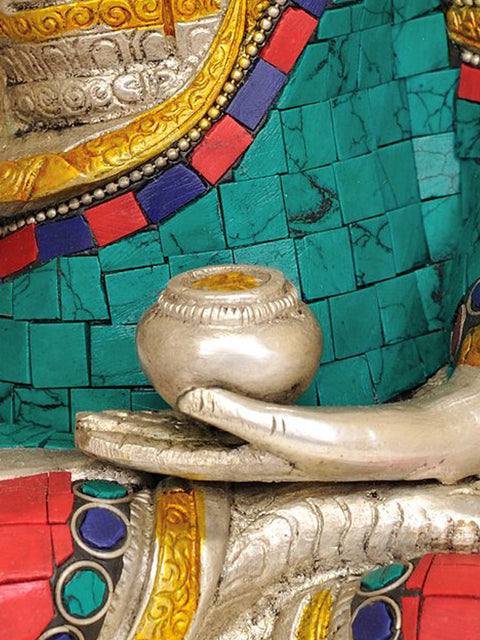 10" Blessing Buddha with Inlay Work In Brass | Handmade | Made In India