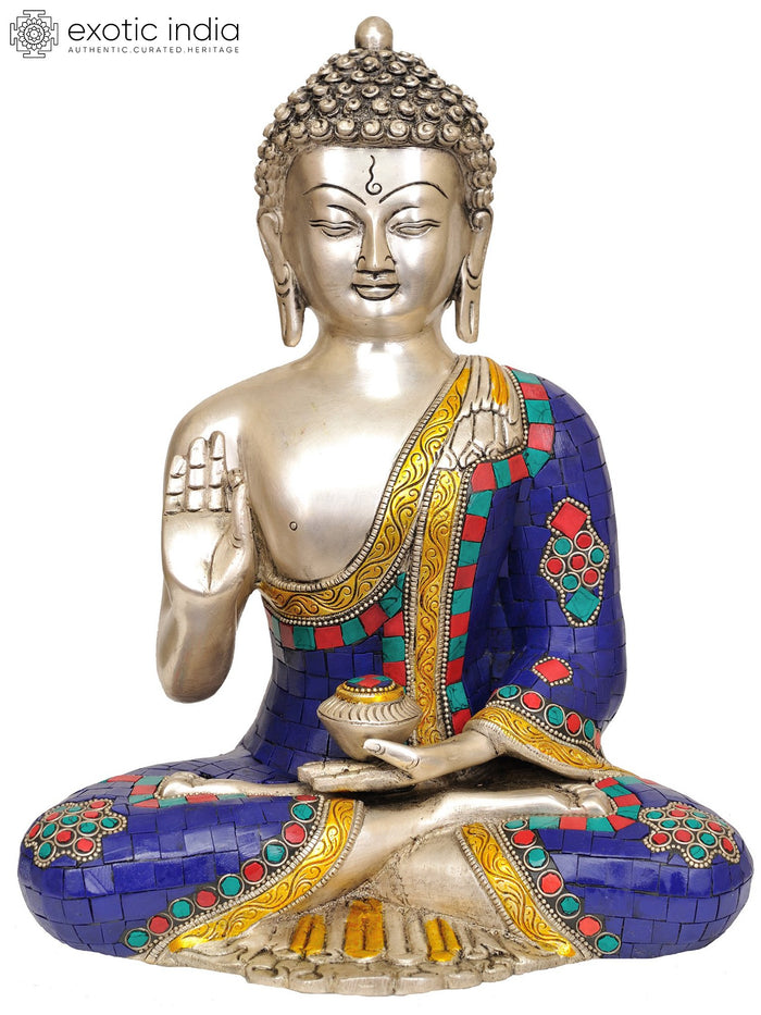 12" Handmade Blessing Buddha Brass Statue