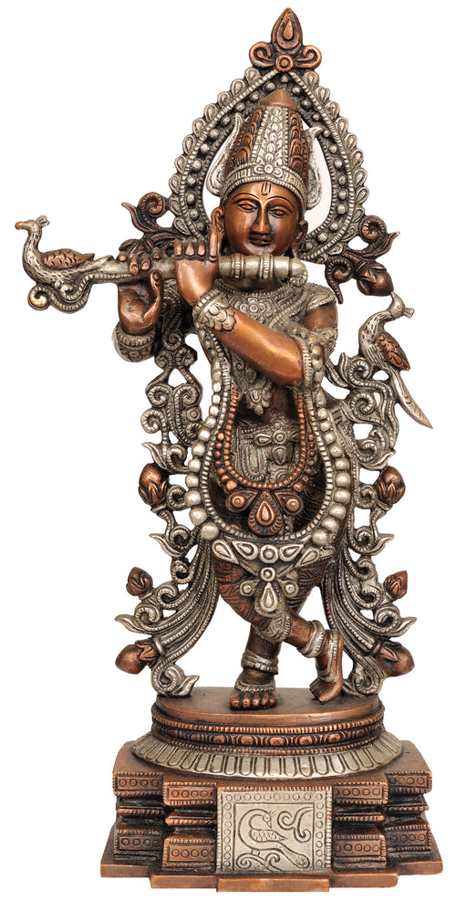 15" Handmade Murli Krishna Brass Statue