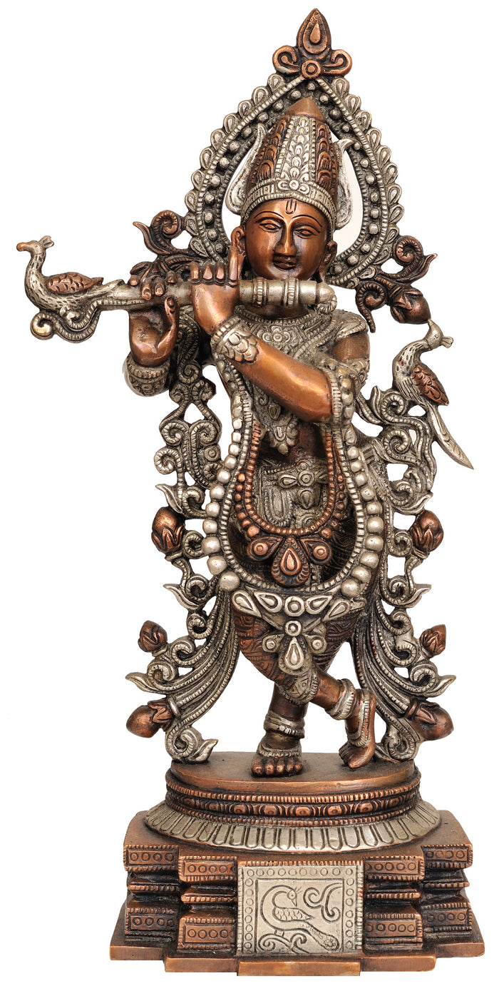 15" Handmade Murli Krishna Brass Statue