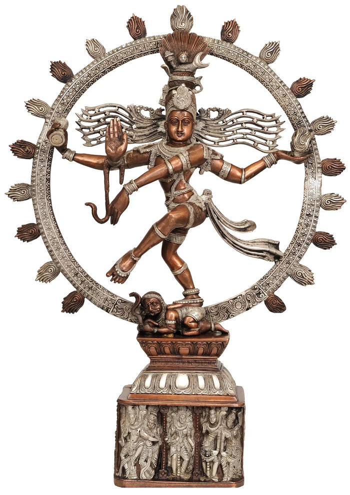 24" Nataraja Pedestal Decorated with Different Forms of Shiva | Handmade Brass Statue | Made in India
