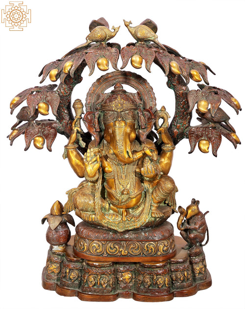 30" Handmade Brass Ganesha Idol with Mango Grove Design