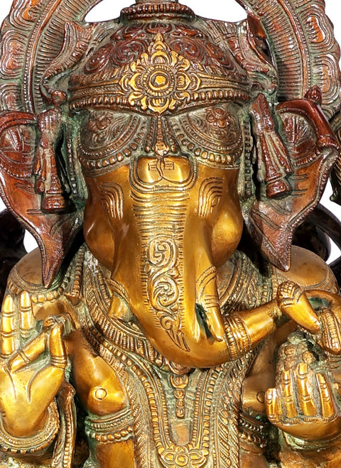 30" Large Size Ganesha Idol in Grove of Mango-Trees | Handmade Brass Murti