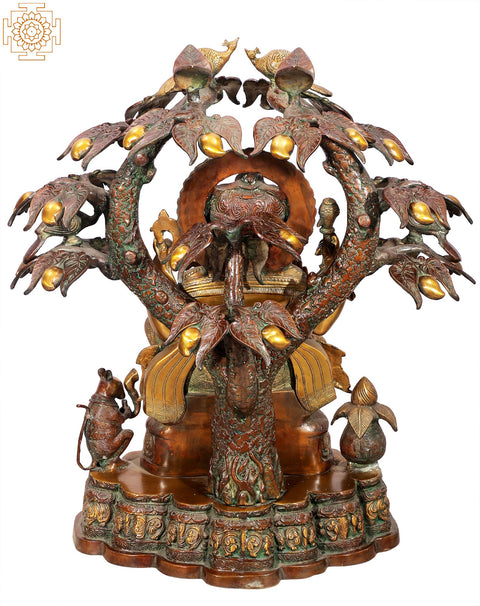 30" Large Size Ganesha Idol in Grove of Mango-Trees | Handmade Brass Murti