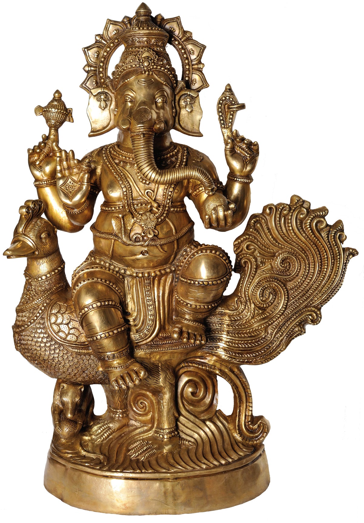 47" Large Mayurasan Vijay Ganapati in Brass | Handmade | Made in India