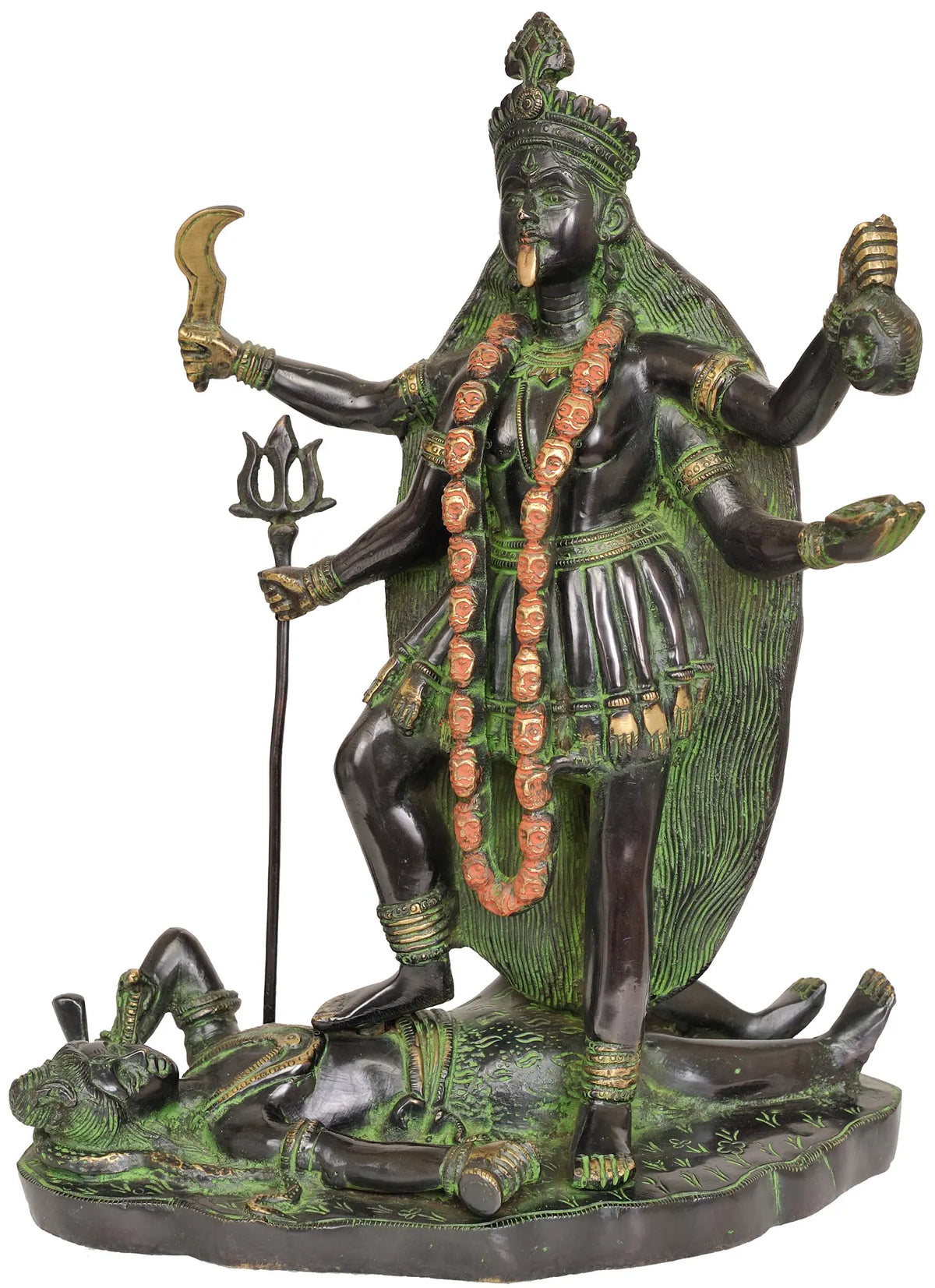 14" Mother Goddess Kali Brass Sculpture | Handmade | Made in India