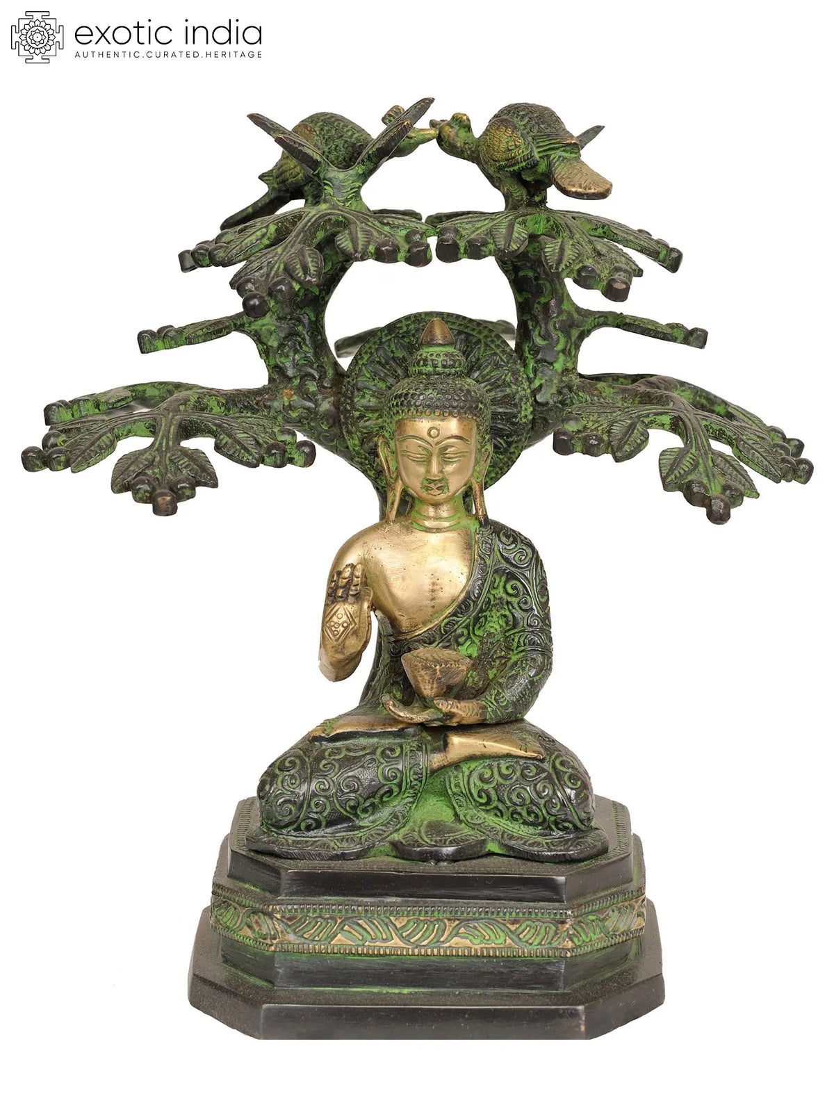 9" Buddha Under The Bodhi Tree In Brass | Handmade | Made In India