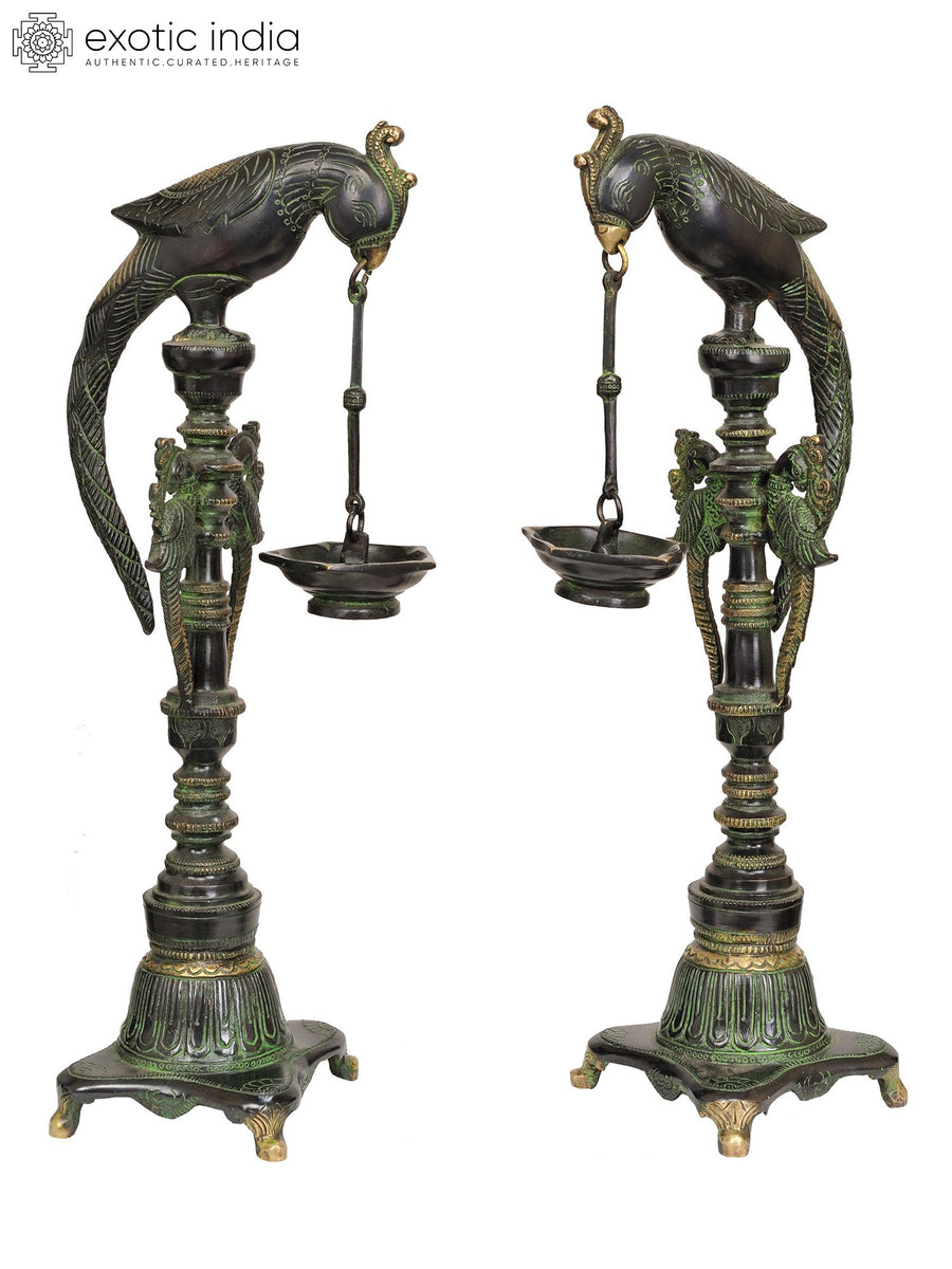 16" Brass Parrot Pair Lamp Handmade