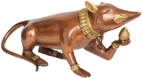 15" Mouse Offering Modak to Ganesha In Brass | Handmade | Made In India