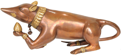 15" Mouse Offering Modak to Ganesha In Brass | Handmade | Made In India