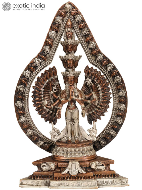 12" Thousand Armed Avalokiteshvara Tibetan Buddhist Brass Statue Handmade