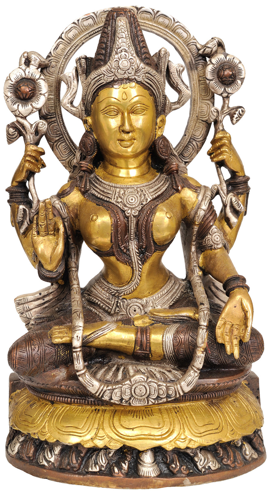 12" Goddess Lakshmi Handmade Brass Statue for Pooja