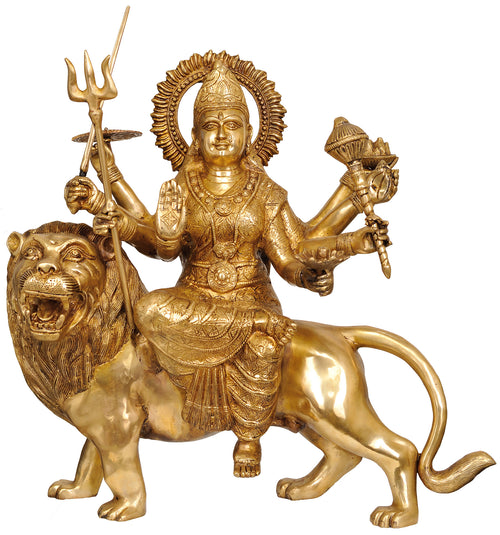 27" Ashta-Bhuja-Dhari Durga Brass Statue Handmade