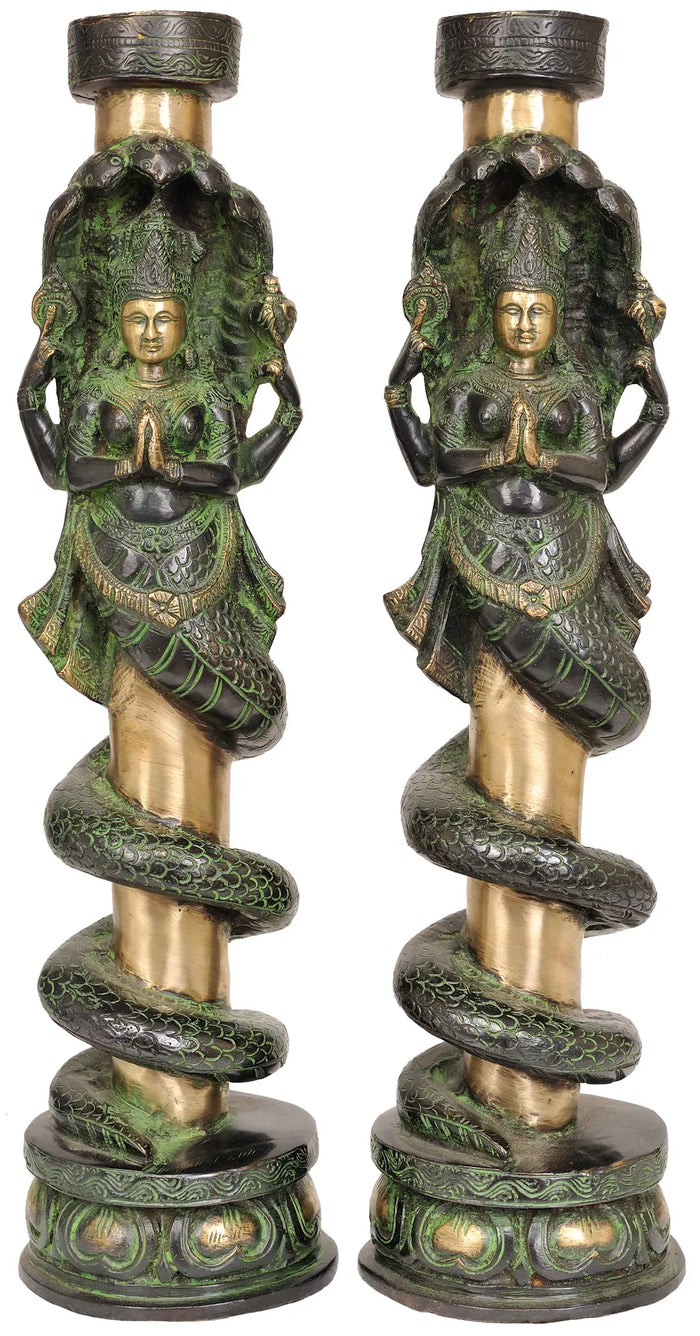 Pair of Naga Kanya Candle Stands