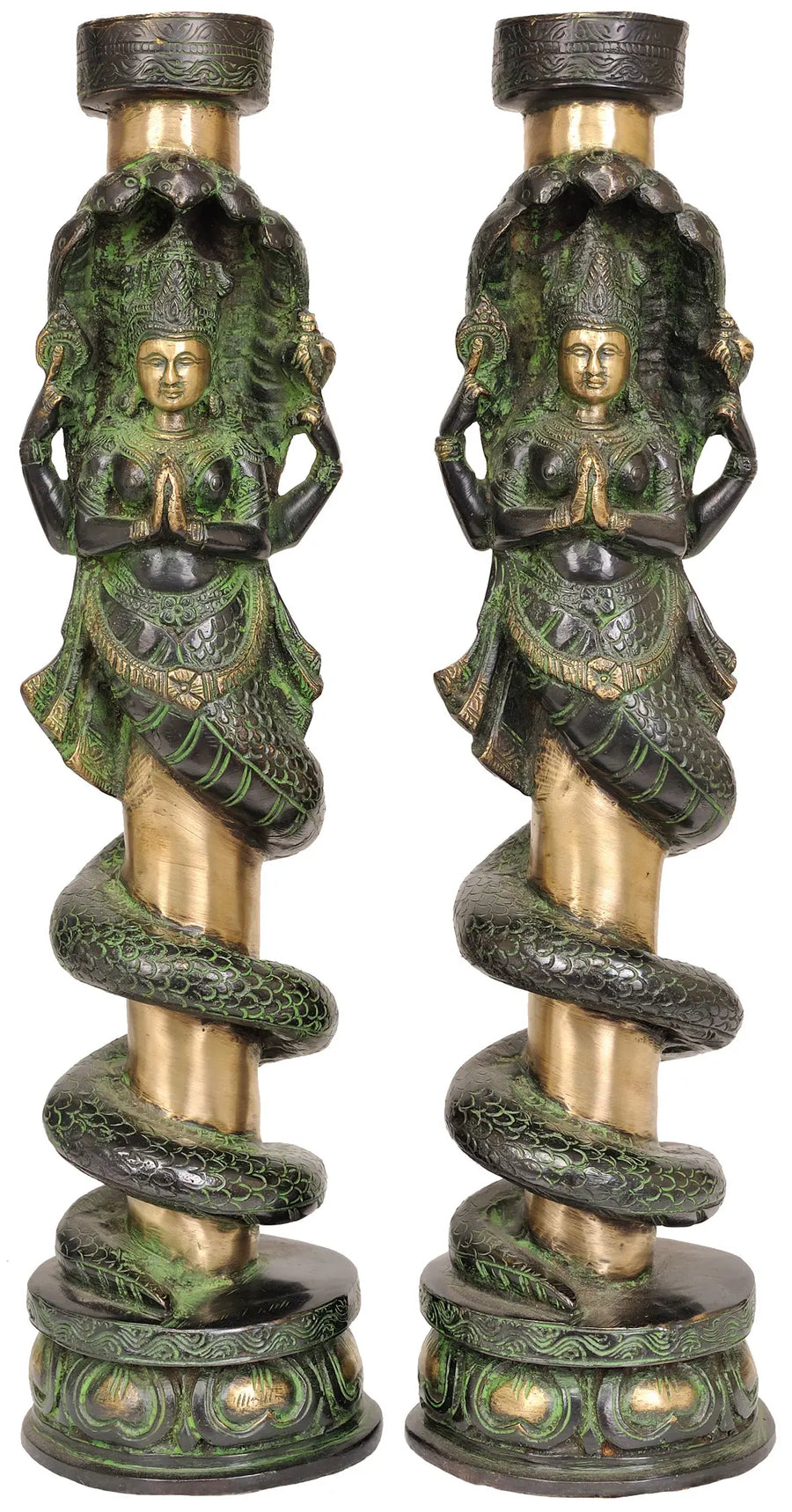 Pair of Naga Kanya Brass Candle Stands