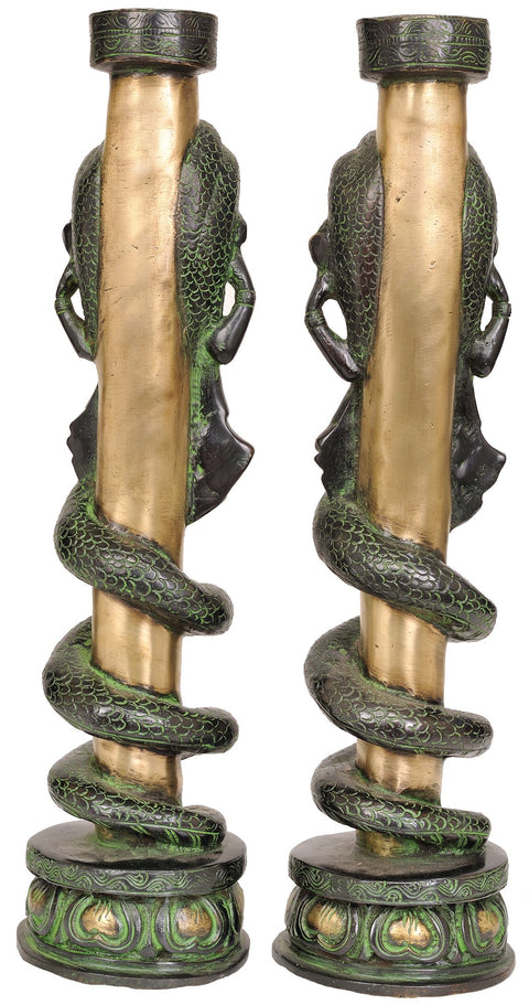 Pair of Naga Kanya Candle Stands