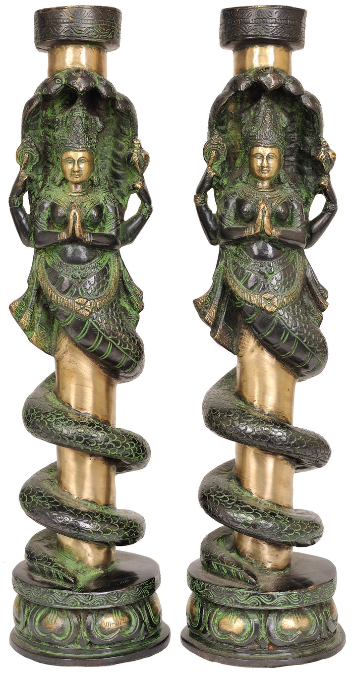 Pair of Naga Kanya Candle Stands