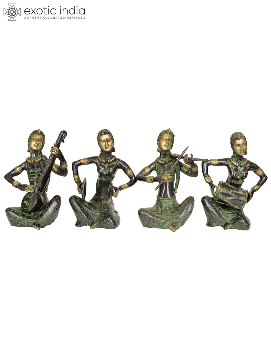10" Handmade Musician Ladies Brass Figurine Set Home Decor