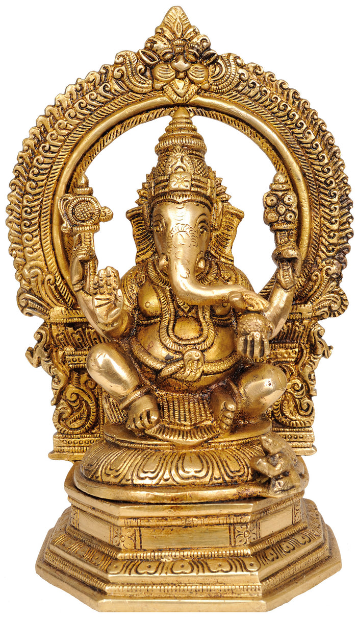 9" Handmade Ganesha Brass Statue for Pooja and Home Decor