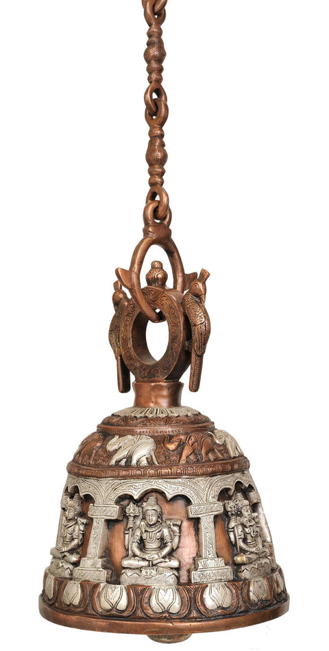 14" Lord Shiva Temple Hanging Bell In Silver And Brass | Handmade | Made in India