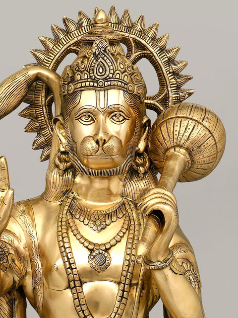 52" Large Size Hanuman in Abhaya Mudra | Indian Handcrafted Brass Idol