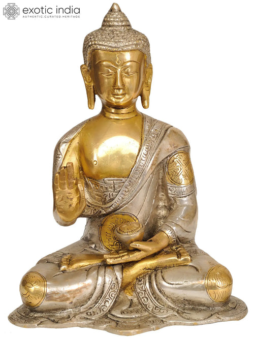 8" Handmade Blessing Buddha Brass Statue
