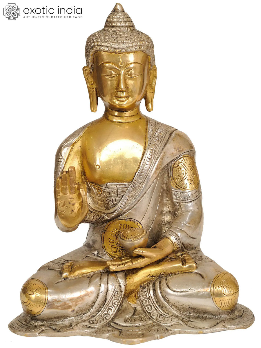 8" Handmade Blessing Buddha Brass Statue