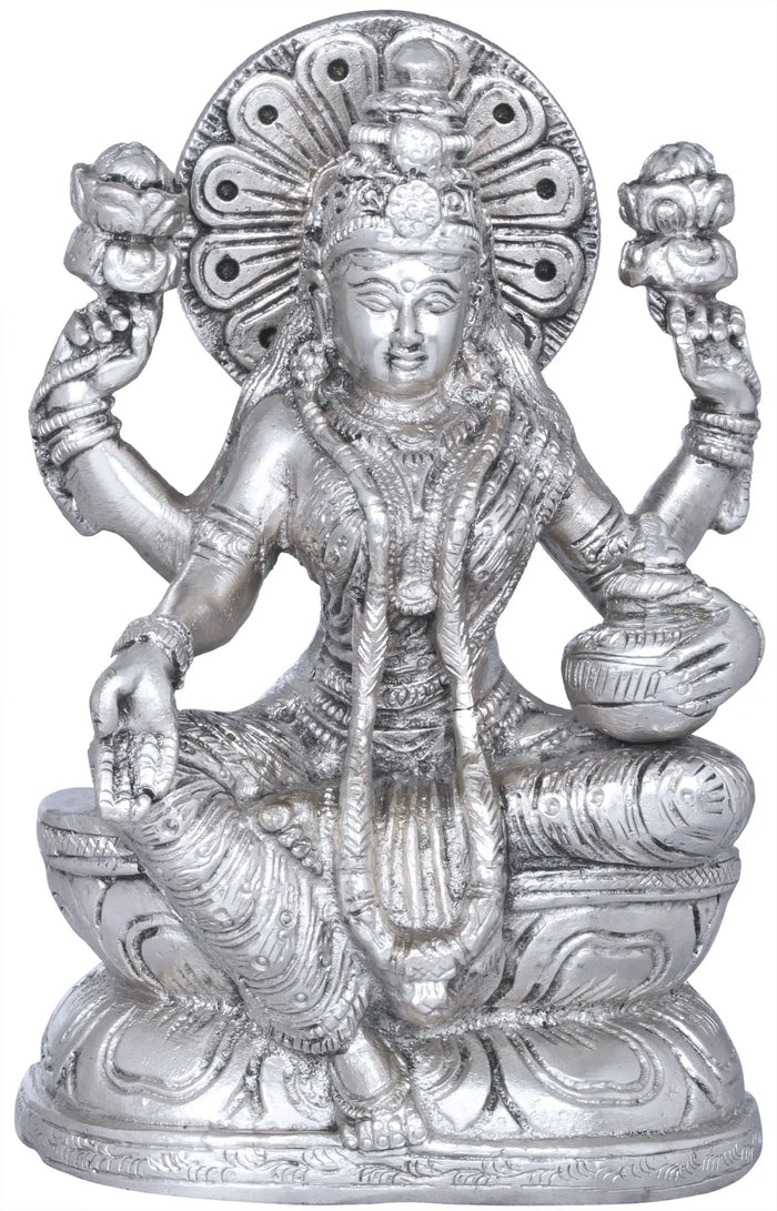 6" Seated Goddess Lakshmi Statue in Brass | Handmade Idols | Made in India