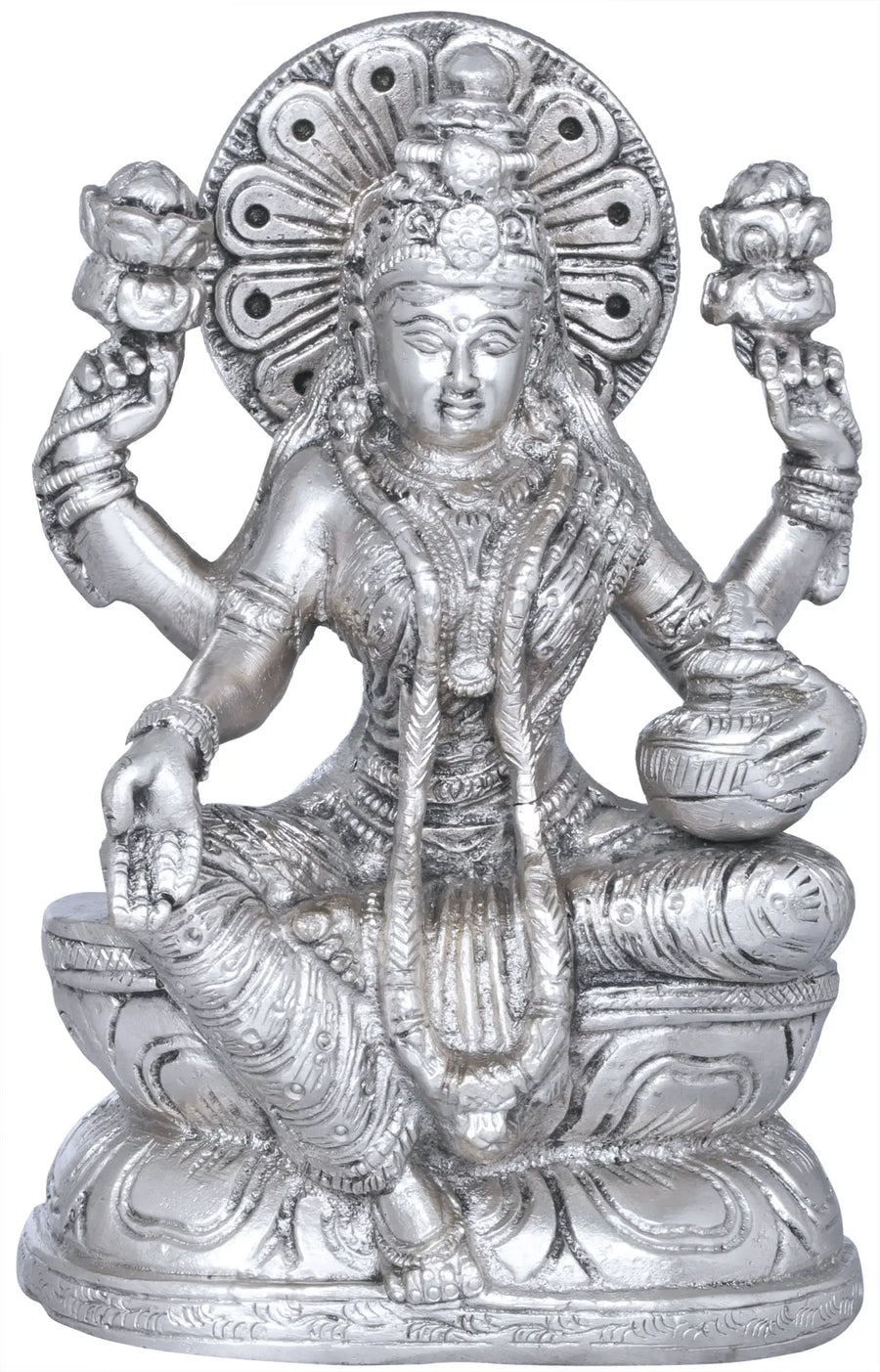 6" Seated Goddess Lakshmi Brass Statue Handmade