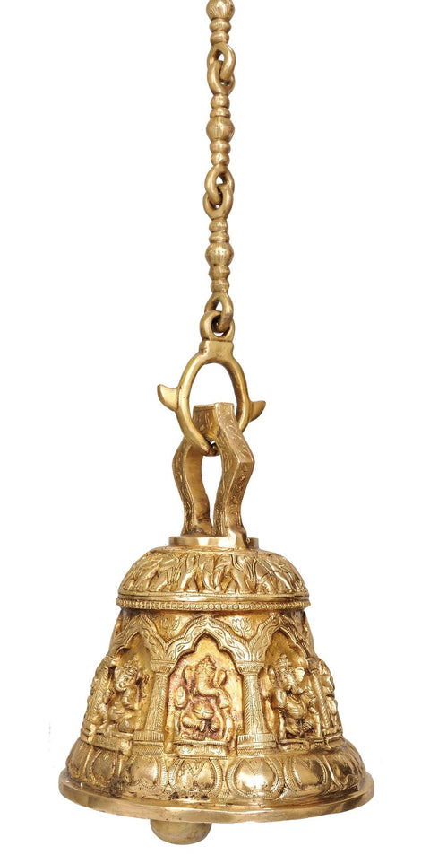 13" Ashta-Vinayaka Temple Hanging Large Bell in Brass | Handmade | Made In India