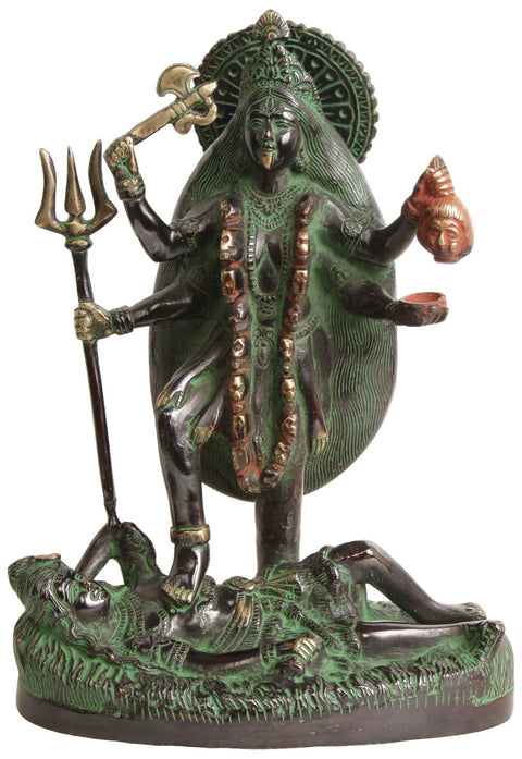 10" Mother Goddess Kali Brass Sculpture | Handmade | Made in India