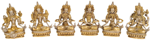 5" Tibetan Buddhist Deities Brass Sculpture Set of 6 Handmade Idols