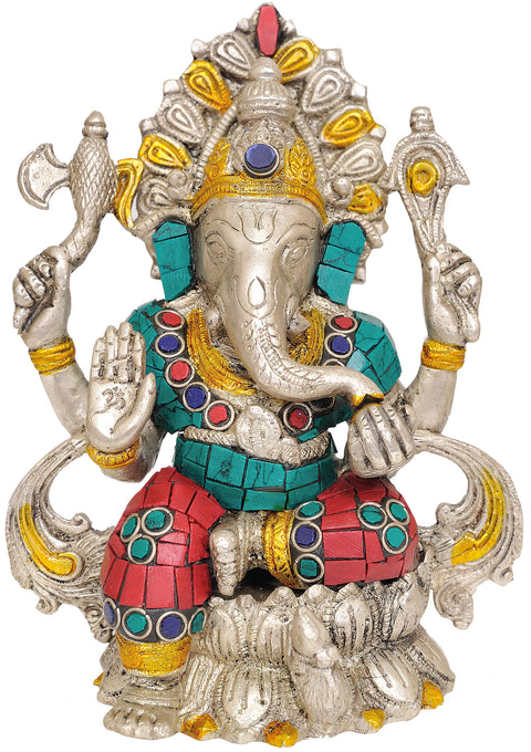 6" Lord Ganesha seated on Lotus In Brass | Handmade | Made In India