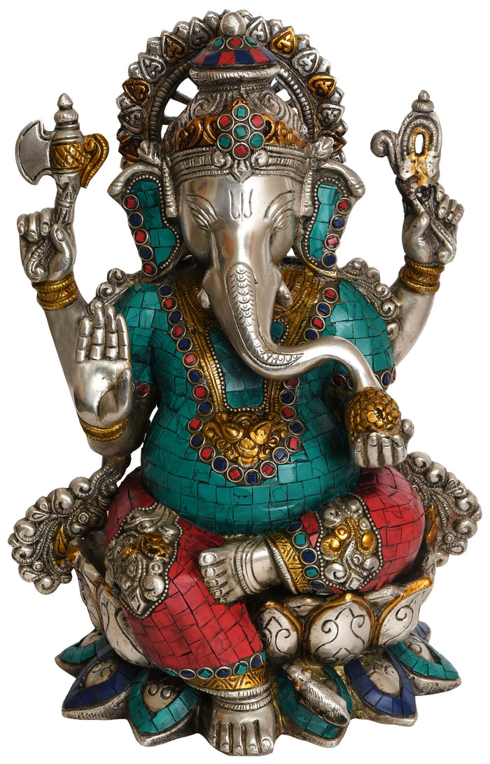 12" Brass Ganesha Sculpture Handcrafted Hindu Idol