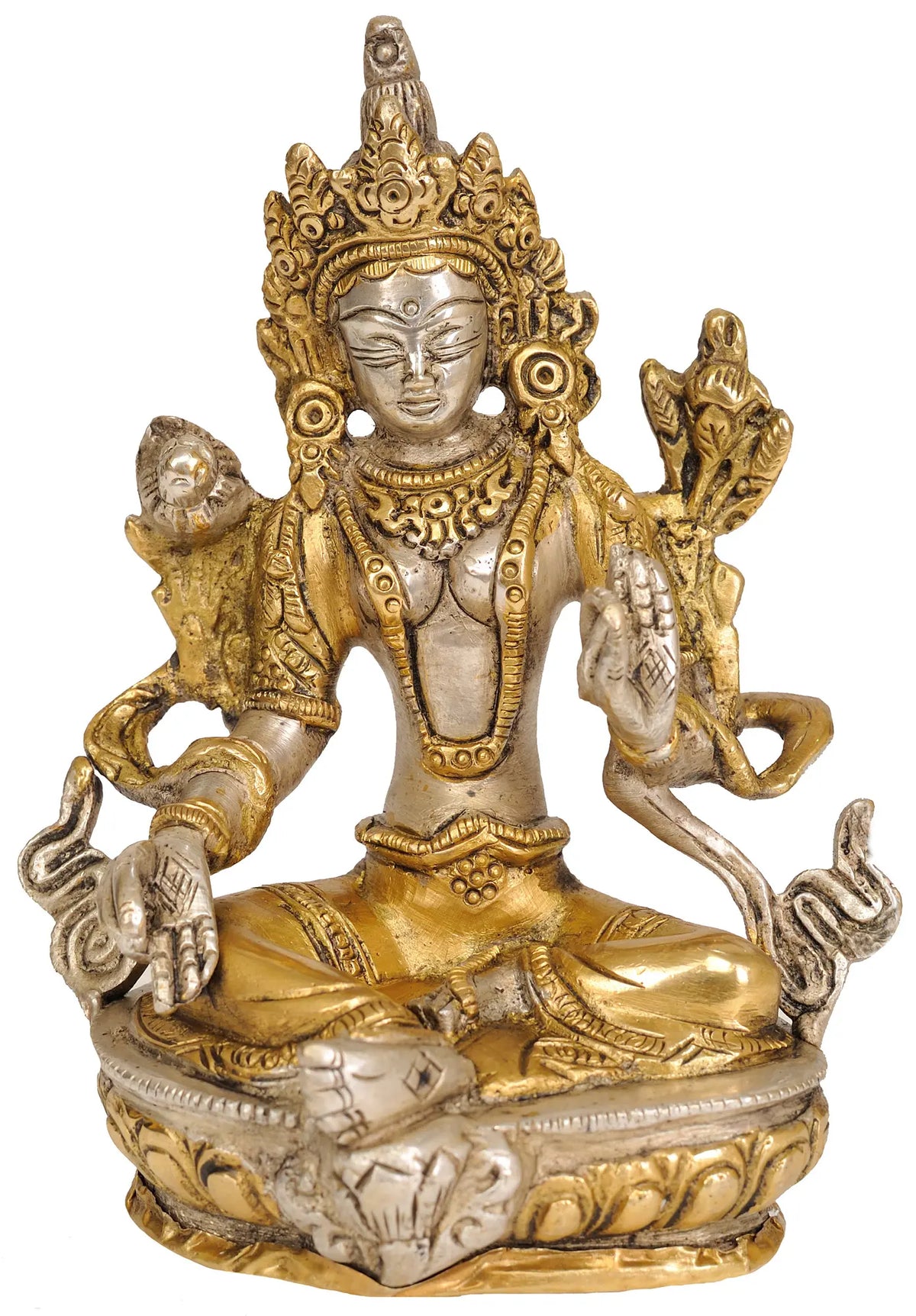 5" Green Tara Brass Statue | Handmade Buddhist Deity Idol | Made in India