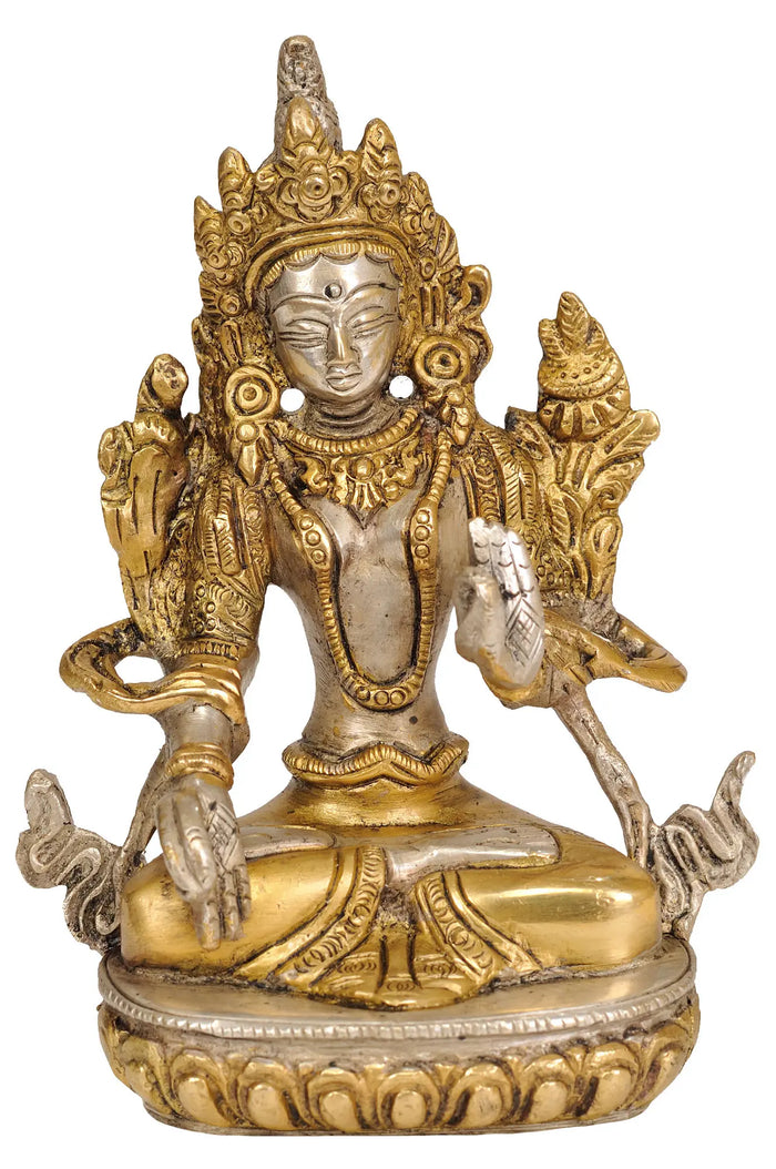 5" White Tara (Tibetan Buddhist Deity) In Brass | Handmade | Made In India