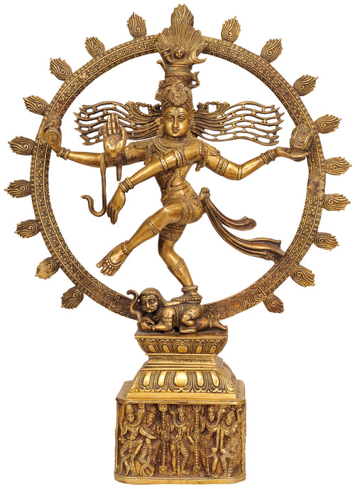 23" Nataraja Brass Statue with Shiva Forms Pedestal Handmade