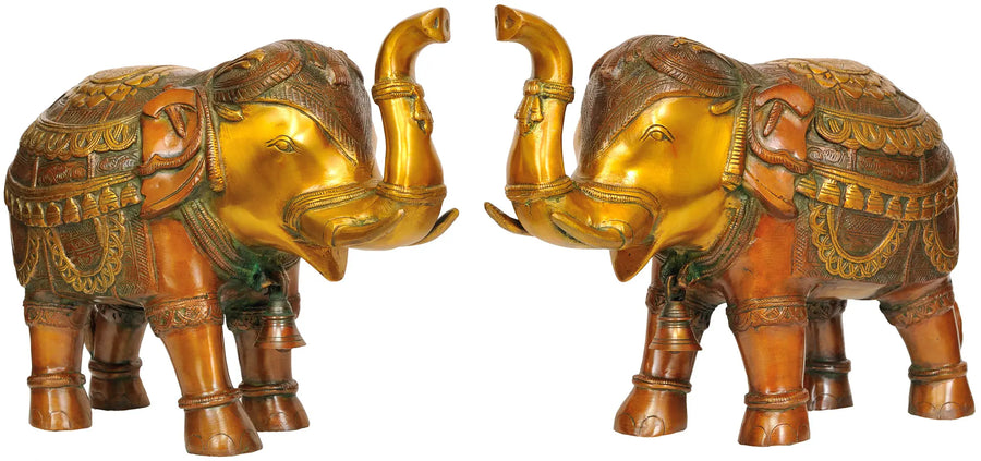 Brass Elephant Pair Statue for Home Decor